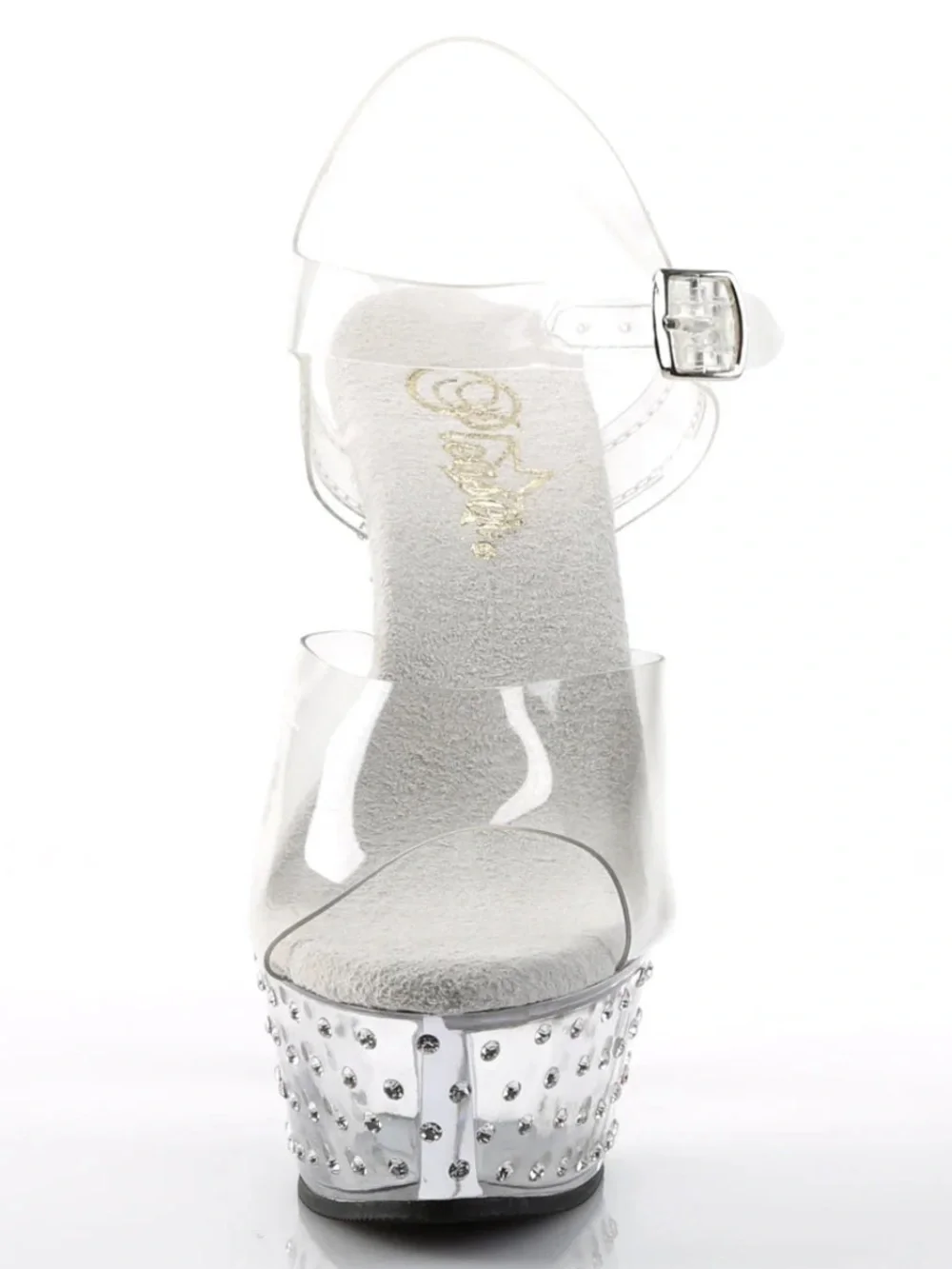 PLEASER NEW IN BOX•STARDUST-608 Ankle strap 6 inch heel rhinestones size 11